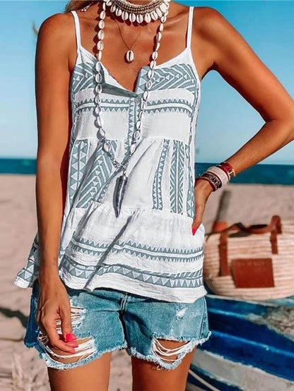 Cusual Chiffon Stripe Printed Sling Vest - Tank Tops - INS | Online Fashion Free Shipping Clothing, Dresses, Tops, Shoes - 04/06/2021 - Color_Gray - Color_Pink