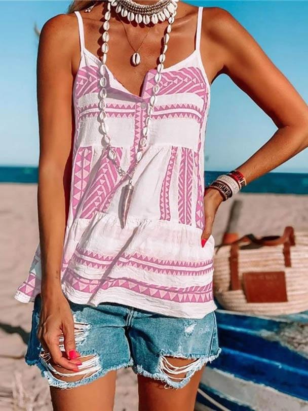 Cusual Chiffon Stripe Printed Sling Vest - Tank Tops - INS | Online Fashion Free Shipping Clothing, Dresses, Tops, Shoes - 04/06/2021 - Color_Gray - Color_Pink