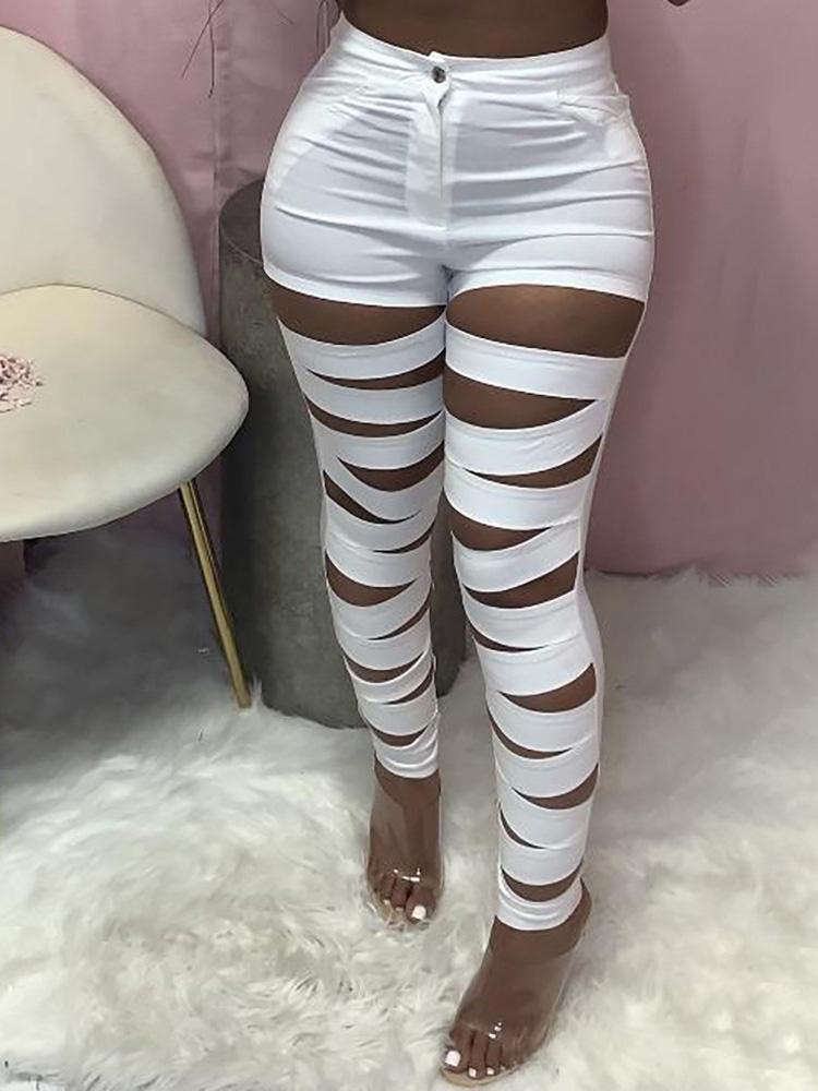 Cutout Single Button High Waisted Skinny Pants - Pants - INS | Online Fashion Free Shipping Clothing, Dresses, Tops, Shoes - 04/05/2021 - Category_Pants - Color_White