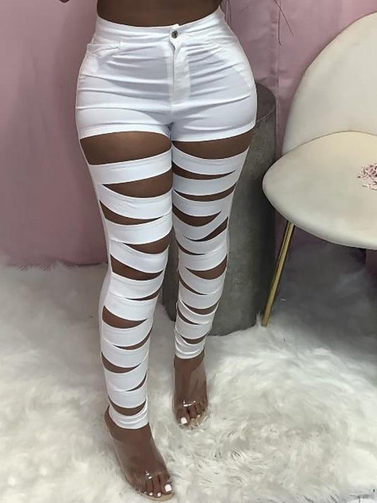 Cutout Single Button High Waisted Skinny Pants - Pants - INS | Online Fashion Free Shipping Clothing, Dresses, Tops, Shoes - 04/05/2021 - Category_Pants - Color_White