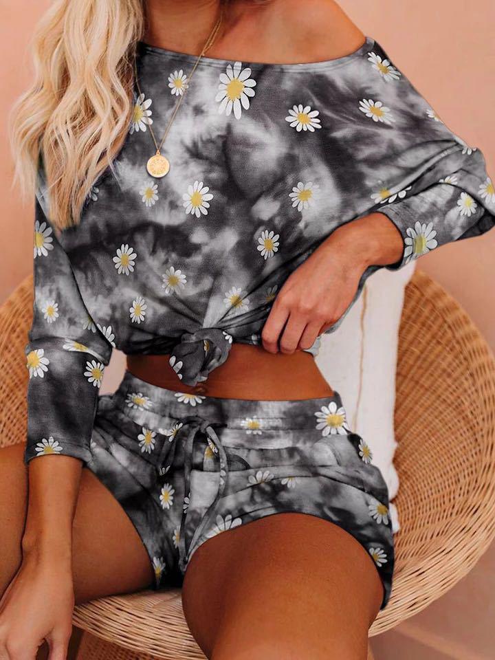 Daisy Print Tie-dye Long-sleeved Suit - Sets - INS | Online Fashion Free Shipping Clothing, Dresses, Tops, Shoes - 20-30 - 22/06/2021 - Bottoms