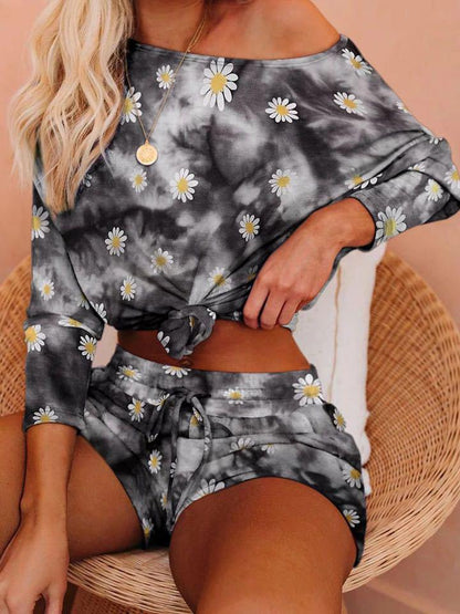 Daisy Print Tie-dye Long-sleeved Suit - Sets - INS | Online Fashion Free Shipping Clothing, Dresses, Tops, Shoes - 20-30 - 22/06/2021 - Bottoms