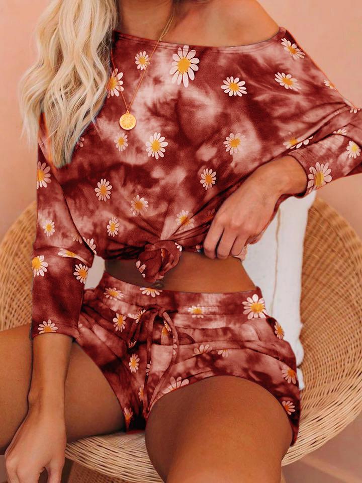 Daisy Print Tie-dye Long-sleeved Suit - Sets - INS | Online Fashion Free Shipping Clothing, Dresses, Tops, Shoes - 20-30 - 22/06/2021 - Bottoms