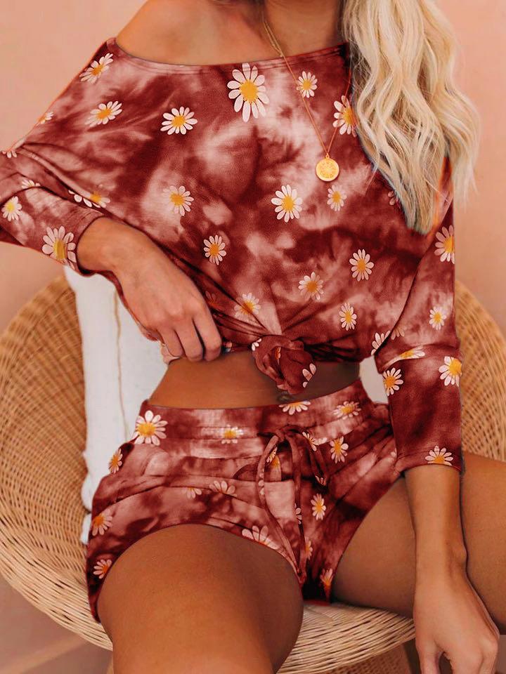 Daisy Print Tie-dye Long-sleeved Suit - Sets - INS | Online Fashion Free Shipping Clothing, Dresses, Tops, Shoes - 20-30 - 22/06/2021 - Bottoms