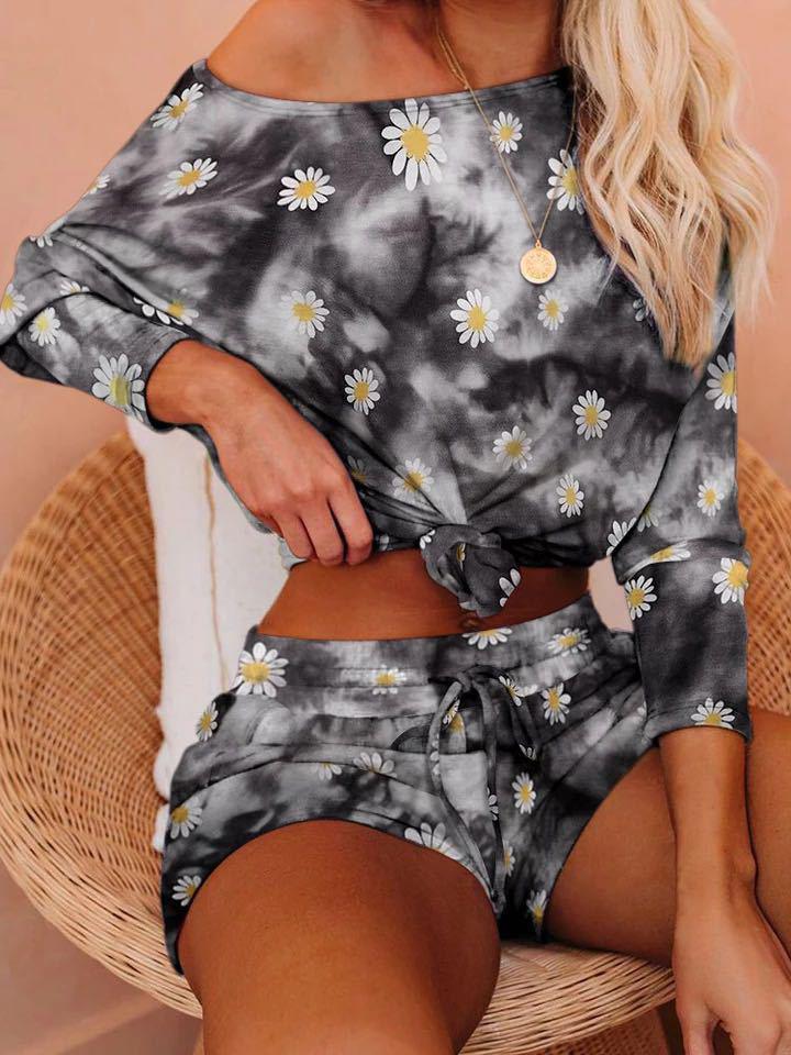 Daisy Print Tie-dye Long-sleeved Suit - Sets - INS | Online Fashion Free Shipping Clothing, Dresses, Tops, Shoes - 20-30 - 22/06/2021 - Bottoms