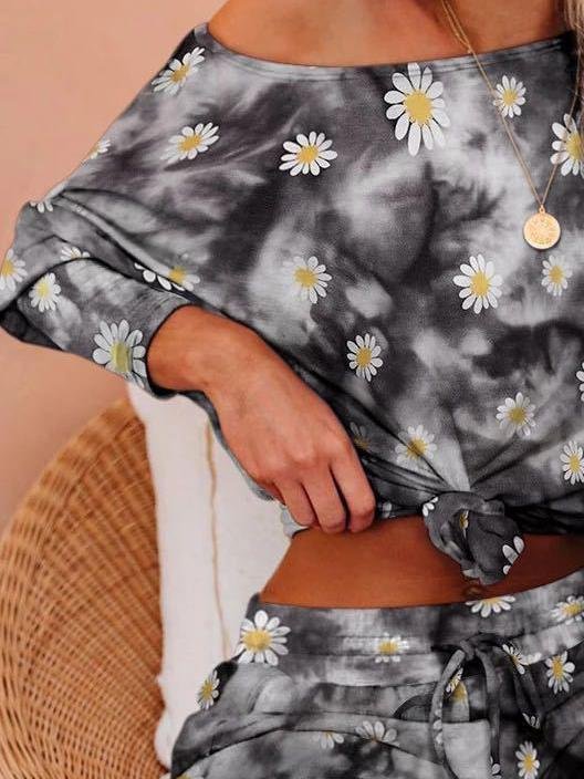 Daisy Print Tie-dye Long-sleeved Suit - Sets - INS | Online Fashion Free Shipping Clothing, Dresses, Tops, Shoes - 20-30 - 22/06/2021 - Bottoms