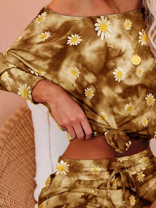 Daisy Print Tie-dye Long-sleeved Suit - Sets - INS | Online Fashion Free Shipping Clothing, Dresses, Tops, Shoes - 20-30 - 22/06/2021 - Bottoms