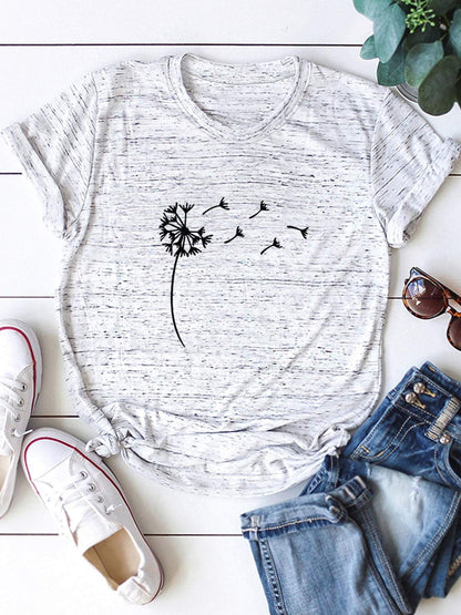 Dandelion Print Round Neck Tee - INS | Online Fashion Free Shipping Clothing, Dresses, Tops, Shoes