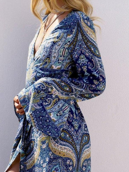 Deep V-Neck Bohemian Print Tether Beach Dress - Maxi Dresses - INS | Online Fashion Free Shipping Clothing, Dresses, Tops, Shoes - 02/07/2021 - 20-30 - Category_Maxi Dresses