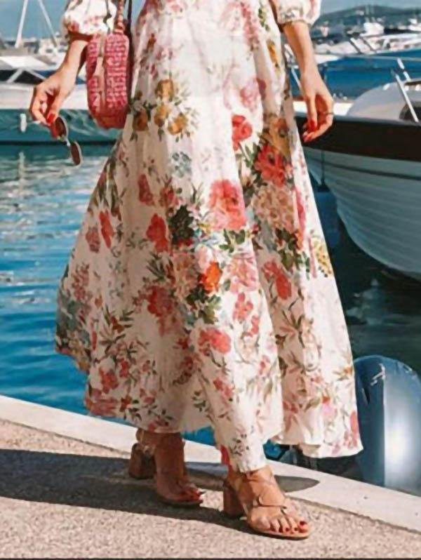 Deep V Neck Long Sleeve Printed Dress - Maxi Dresses - INS | Online Fashion Free Shipping Clothing, Dresses, Tops, Shoes - 05/06/2021 - Color_White - DRE2106050110