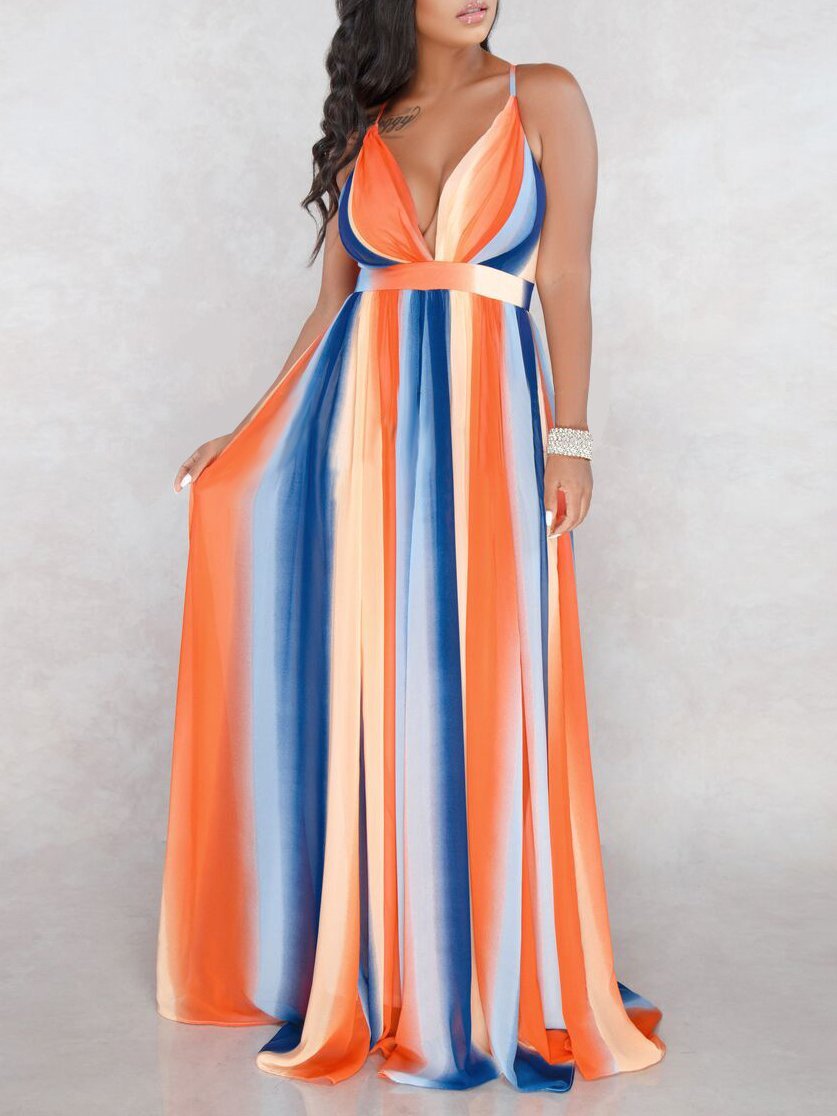 Deep V-neck Open Back Chiffon Dress - Maxi Dresses - INS | Online Fashion Free Shipping Clothing, Dresses, Tops, Shoes - 30/06/2021 - 40-50 - color-multi