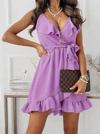 Deep V-Neck Sleeveless Lace-Up Suspender Dress - Mini Dresses - INS | Online Fashion Free Shipping Clothing, Dresses, Tops, Shoes - 15/07/2021 - 20-30 - Category_Mini Dresses