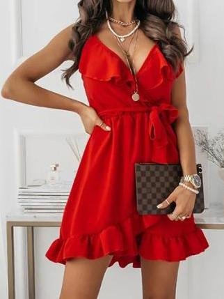 Deep V-Neck Sleeveless Mini Dress - Mini Dresses - INS | Online Fashion Free Shipping Clothing, Dresses, Tops, Shoes - 01/07/2021 - 20-30 - Category_Mini Dresses