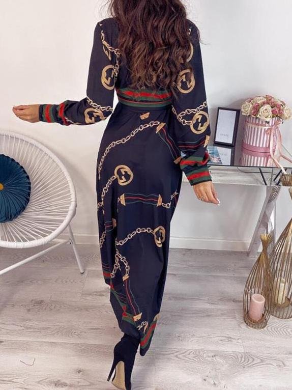 Deep V Slit Maxi Dress With Printed Belt - Maxi Dresses - INS | Online Fashion Free Shipping Clothing, Dresses, Tops, Shoes - 07/07/2021 - 30-40 - Category_Maxi Dresses