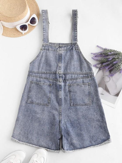 Denim Cuffed Hem Pockets Overalls Romper - INS | Online Fashion Free Shipping Clothing, Dresses, Tops, Shoes
