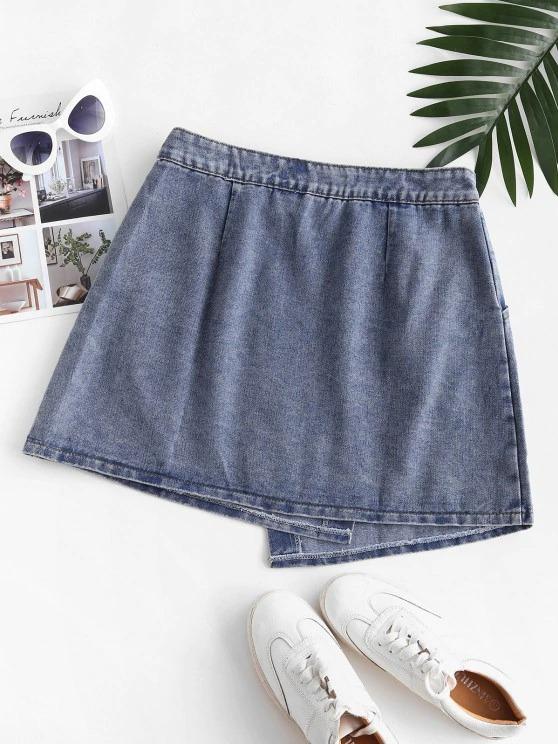 Denim Overlap Front Mini Skirt - INS | Online Fashion Free Shipping Clothing, Dresses, Tops, Shoes