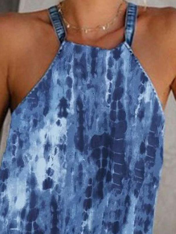 Denim Plain Sleeveless Halter Neck Tank - Tank Tops - INS | Online Fashion Free Shipping Clothing, Dresses, Tops, Shoes - 19/05/2021 - Color_Blue - Color_Geometric