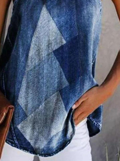 Denim Plain Sleeveless Halter Neck Tank - Tank Tops - INS | Online Fashion Free Shipping Clothing, Dresses, Tops, Shoes - 19/05/2021 - Color_Blue - Color_Geometric