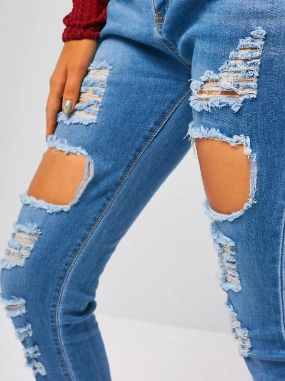 Destroyed Cuff Hem Skinny Jeans - INS | Online Fashion Free Shipping Clothing, Dresses, Tops, Shoes