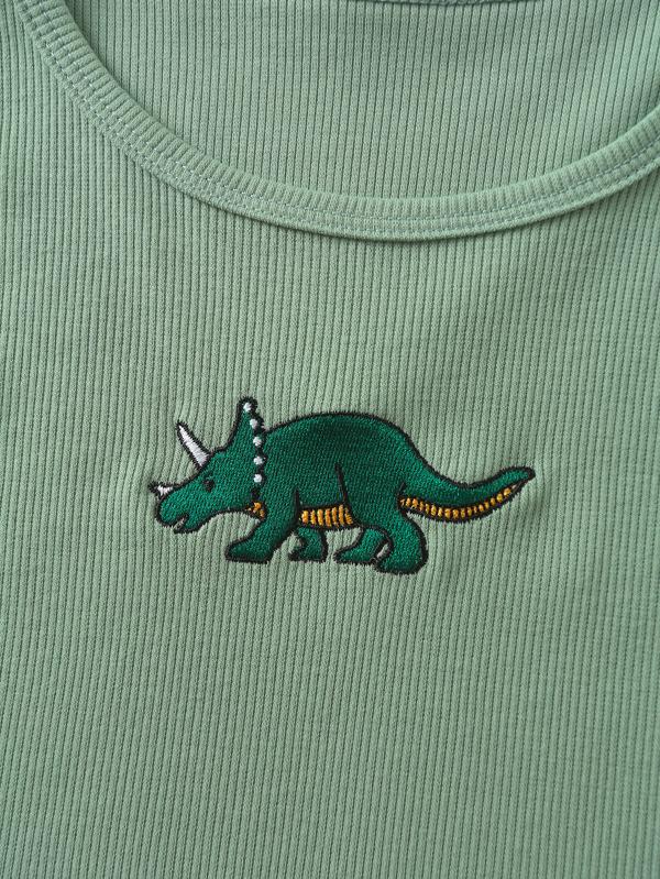 Dinosaur Embroidery Rib-knit Tank Top - INS | Online Fashion Free Shipping Clothing, Dresses, Tops, Shoes