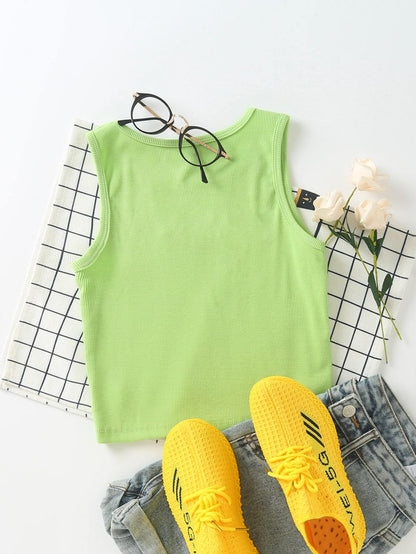 Dinosaur Embroidery Rib-knit Tank Top - INS | Online Fashion Free Shipping Clothing, Dresses, Tops, Shoes