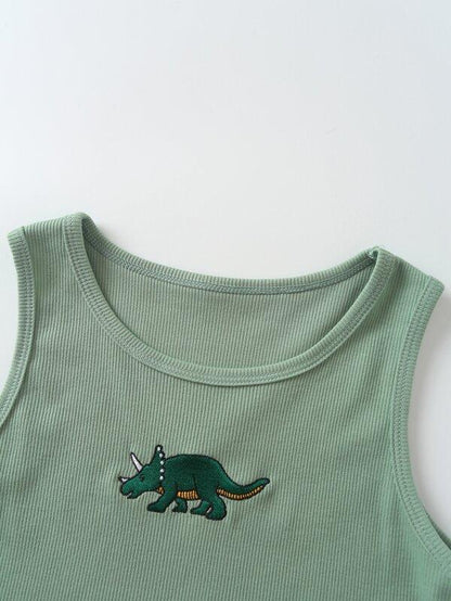 Dinosaur Embroidery Rib-knit Tank Top - INS | Online Fashion Free Shipping Clothing, Dresses, Tops, Shoes