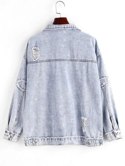 Distressed Frayed Button Up Denim Jacket - INS | Online Fashion Free Shipping Clothing, Dresses, Tops, Shoes