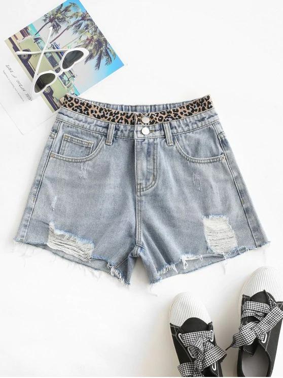 Distressed Frayed Hem Leopard Cutoff Shorts - INS | Online Fashion Free Shipping Clothing, Dresses, Tops, Shoes