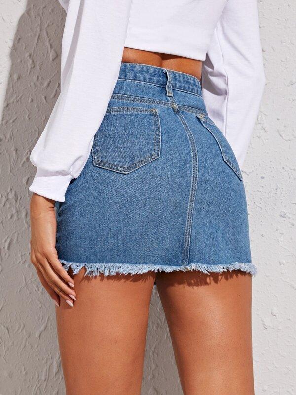 Distressed High-Rise Denim Mini Skirt - INS | Online Fashion Free Shipping Clothing, Dresses, Tops, Shoes