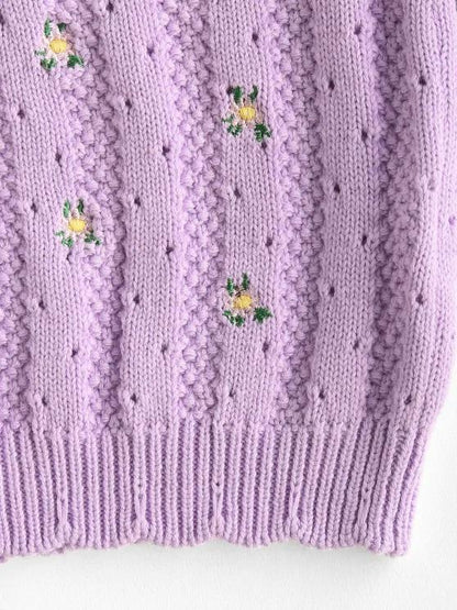 Ditsy Floral Embroidered Pointelle Knit Bandeau Top - INS | Online Fashion Free Shipping Clothing, Dresses, Tops, Shoes