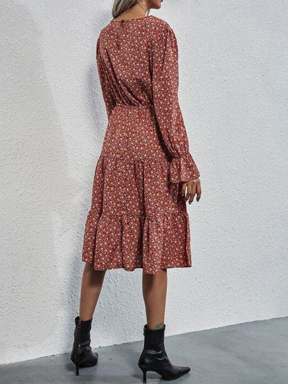 Ditsy Floral Knot Front A-line Dress - Dresses - INS | Online Fashion Free Shipping Clothing, Dresses, Tops, Shoes - 01/26/2021 - Casual - Color_Red