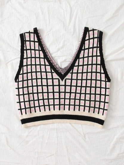 Double V Neck Plaid Sweater Vest - INS | Online Fashion Free Shipping Clothing, Dresses, Tops, Shoes