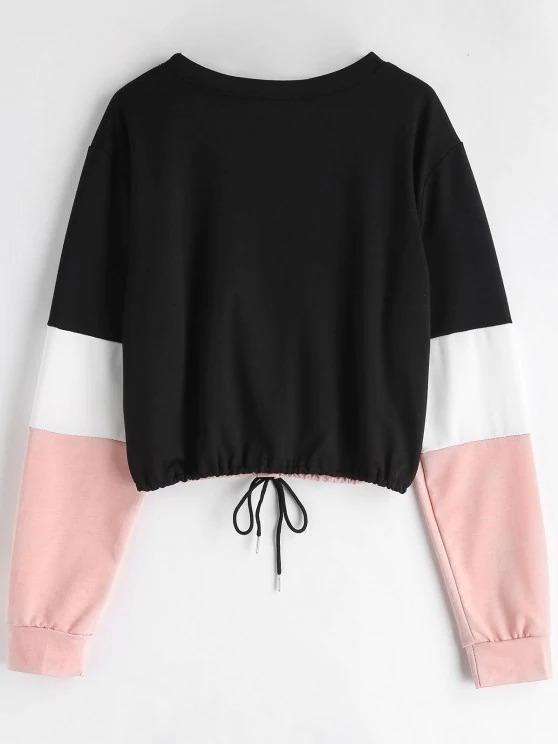 Drawstring Color Block Pullover Sweatshirt - INS | Online Fashion Free Shipping Clothing, Dresses, Tops, Shoes