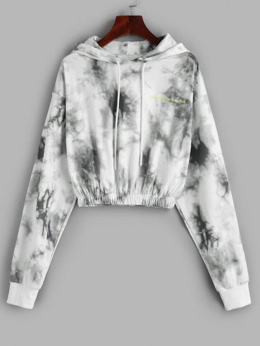 Drawstring Embroidered Tie Dye Hoodie - INS | Online Fashion Free Shipping Clothing, Dresses, Tops, Shoes