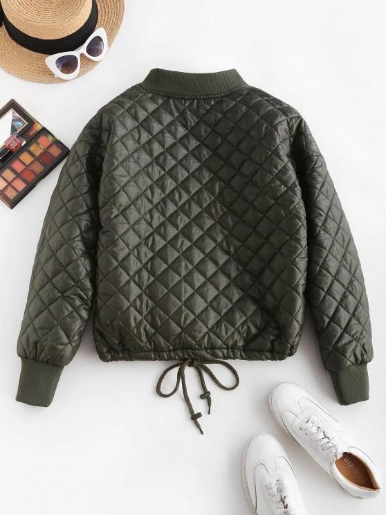 Drawstring Hem Zippered Front Quilted Jacket - INS | Online Fashion Free Shipping Clothing, Dresses, Tops, Shoes