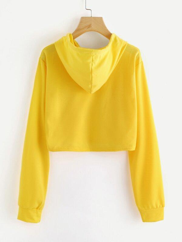 Drawstring Hooded Crop Sweatshirt - INS | Online Fashion Free Shipping Clothing, Dresses, Tops, Shoes