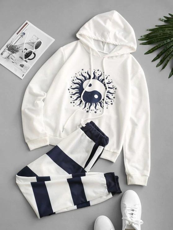 Drawstring The Eight Diagrams Stripes Sweat Two Piece Set - INS | Online Fashion Free Shipping Clothing, Dresses, Tops, Shoes