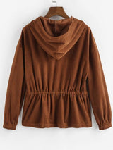 Drawstring Zip Up Corduroy Jacket - INS | Online Fashion Free Shipping Clothing, Dresses, Tops, Shoes