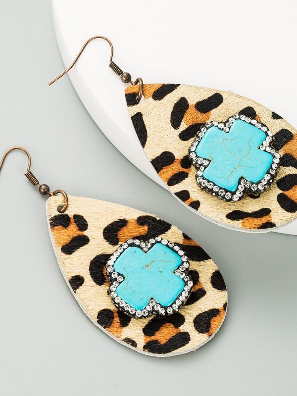 Drop-shaped leather leopard print earrings female small fresh retro earrings with diamonds - INS | Online Fashion Free Shipping Clothing, Dresses, Tops, Shoes