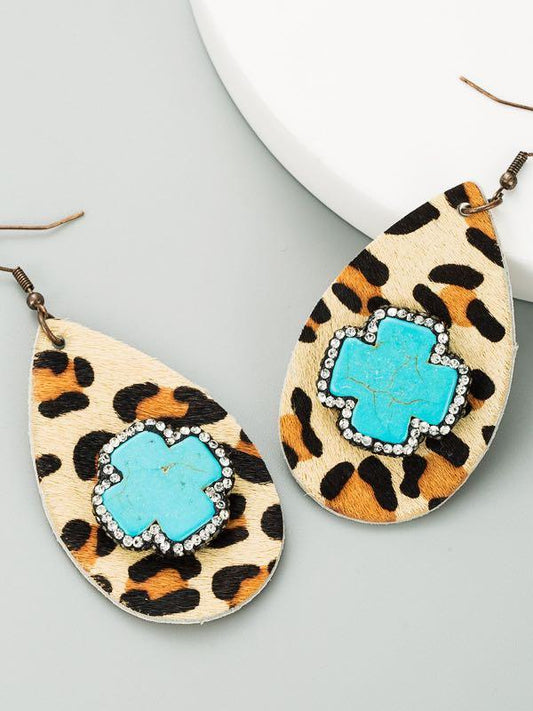 Drop-shaped leather leopard print earrings female small fresh retro earrings with diamonds - INS | Online Fashion Free Shipping Clothing, Dresses, Tops, Shoes