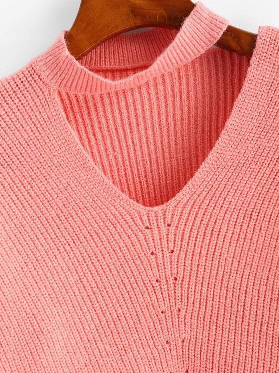 Drop Shoulder Choker Pointelle Knit Sweater - INS | Online Fashion Free Shipping Clothing, Dresses, Tops, Shoes