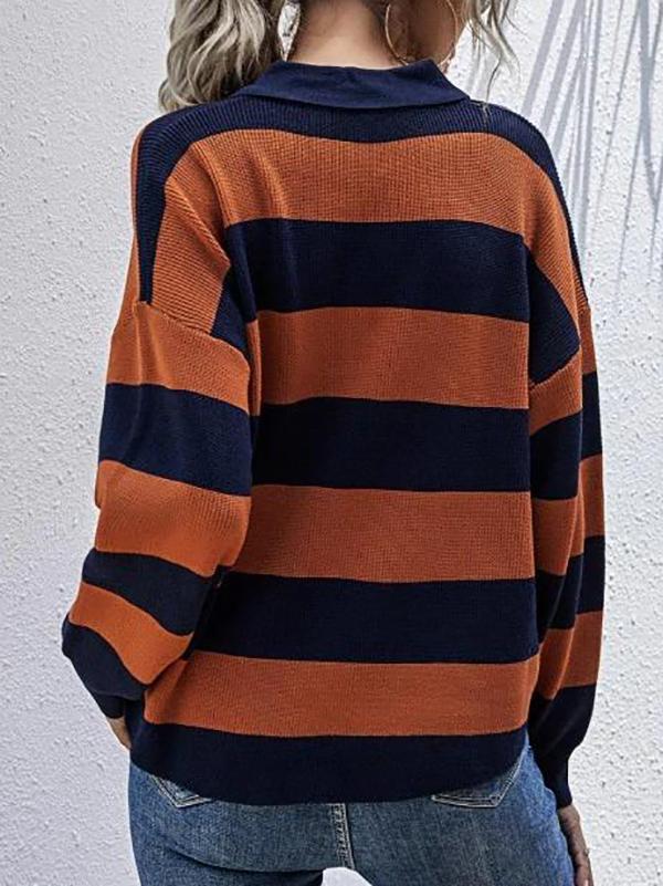Drop Shoulder Colorblock Half Button Sweater - Sweaters - INS | Online Fashion Free Shipping Clothing, Dresses, Tops, Shoes - 02/07/2021 - Autumn - Casual