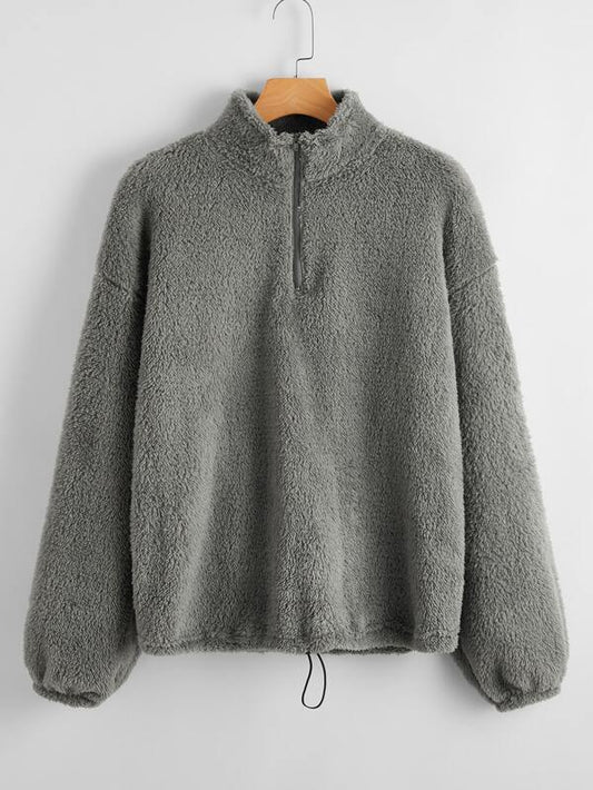 Drop Shoulder Drawstring Hem Flannel Sweatshirt - INS | Online Fashion Free Shipping Clothing, Dresses, Tops, Shoes