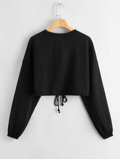 Drop Shoulder Drawstring Hem Pullover - INS | Online Fashion Free Shipping Clothing, Dresses, Tops, Shoes