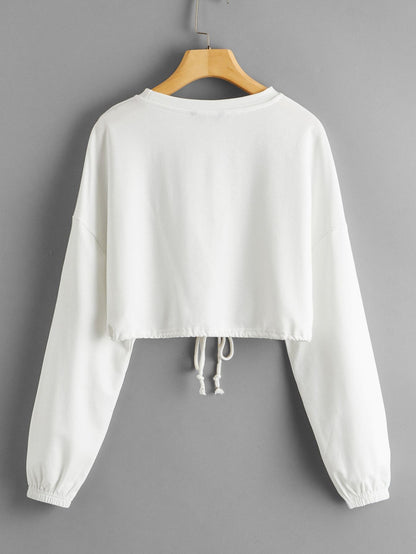 Drop Shoulder Drawstring Hem Pullover - INS | Online Fashion Free Shipping Clothing, Dresses, Tops, Shoes