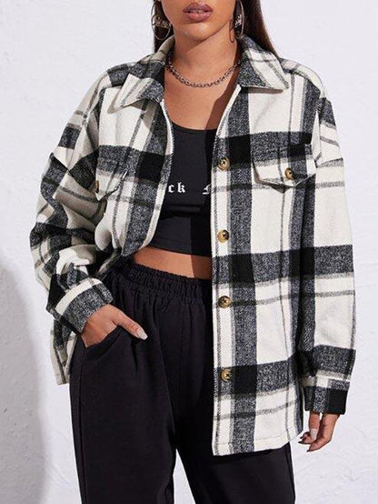 Drop Shoulder Flap Detail Plaid Coat - Coats - INS | Online Fashion Free Shipping Clothing, Dresses, Tops, Shoes - 02/03/2021 - Autumn - Basic