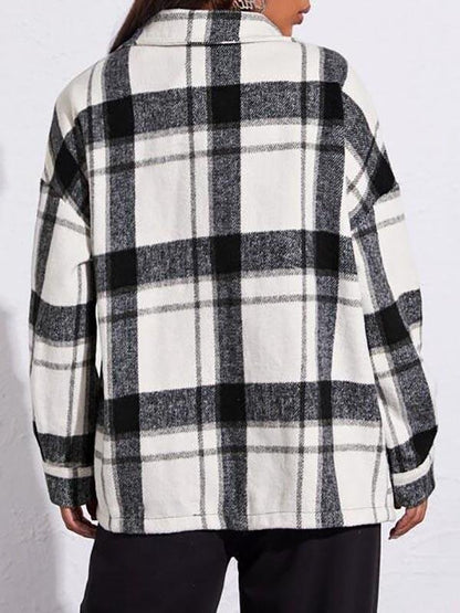 Drop Shoulder Flap Detail Plaid Coat - Coats - INS | Online Fashion Free Shipping Clothing, Dresses, Tops, Shoes - 02/03/2021 - Autumn - Basic