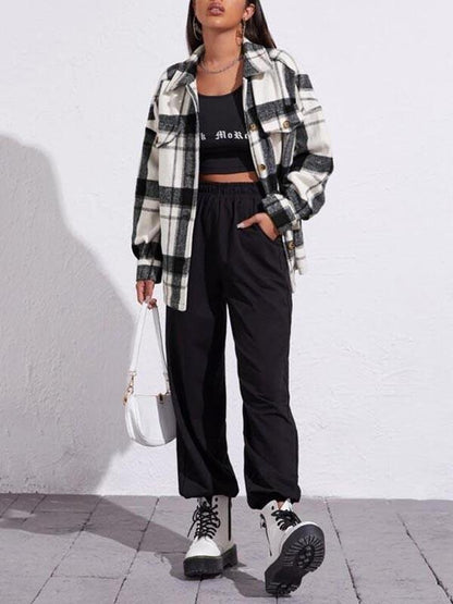 Drop Shoulder Flap Detail Plaid Coat - Coats - INS | Online Fashion Free Shipping Clothing, Dresses, Tops, Shoes - 02/03/2021 - Autumn - Basic