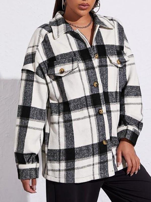 Drop Shoulder Flap Detail Plaid Coat - Coats - INS | Online Fashion Free Shipping Clothing, Dresses, Tops, Shoes - 02/03/2021 - Autumn - Basic