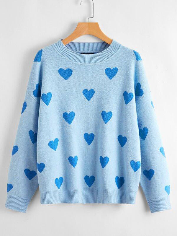 Drop Shoulder Heart Sweater